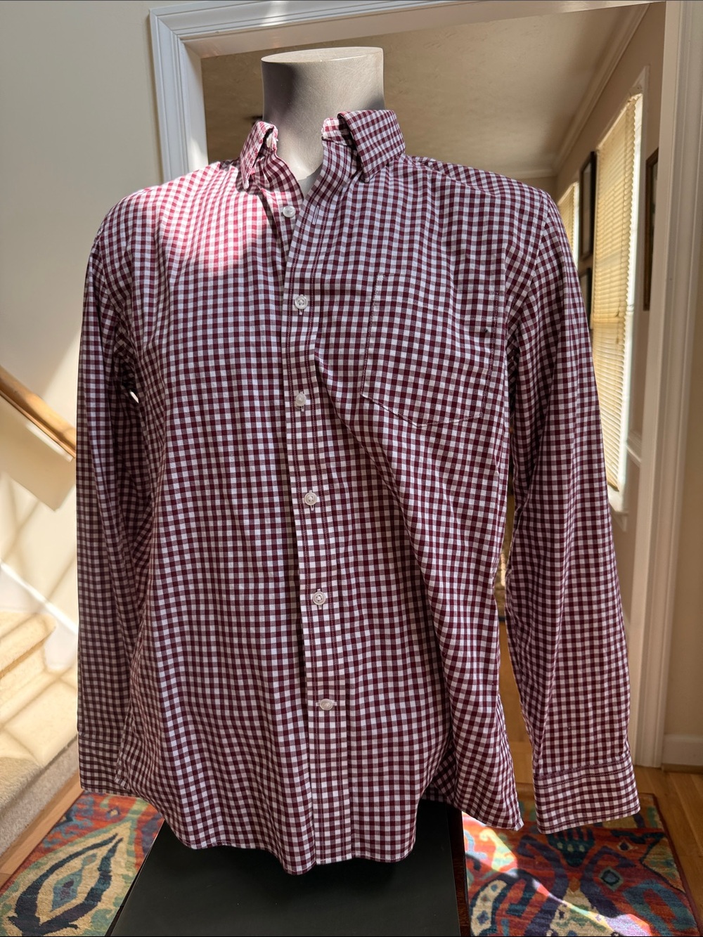 Goodthreads Stretch Poplin Burgundy & White Check Button-Down Shirt